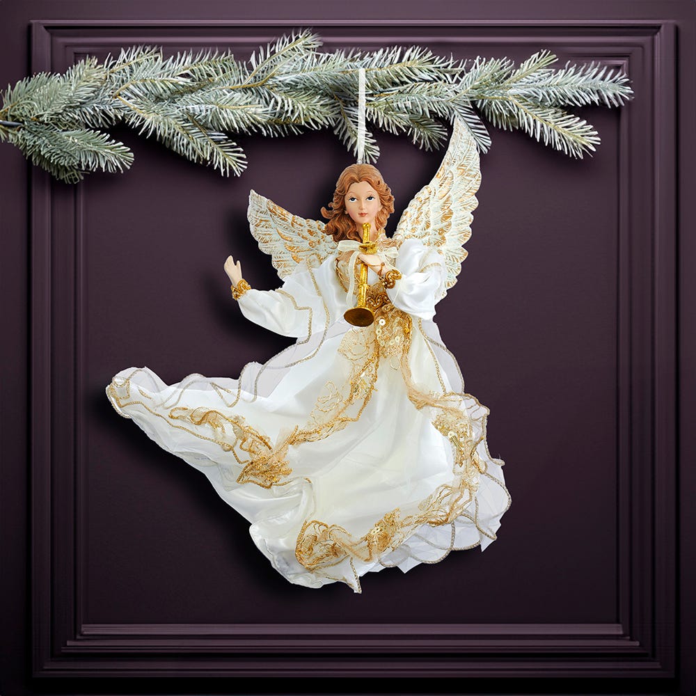 Kurt Adler 12-Inch Ivory and Gold Angel Ornament